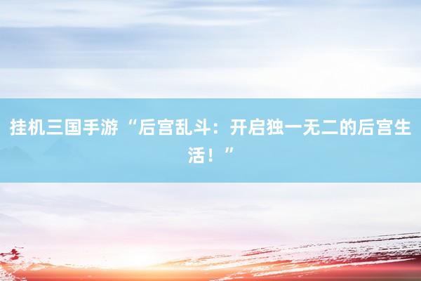 挂机三国手游 “后宫乱斗：开启独一无二的后宫生活！”